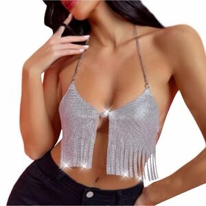 Metal halter v-neck club dance-wear‎ top Sz. small / medium